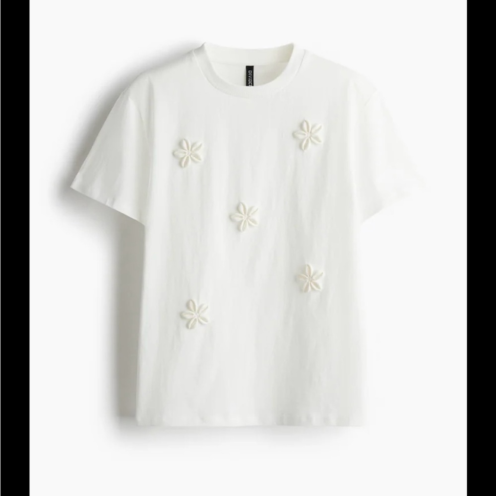H&M White Short Sleeve Tee with Floral Design